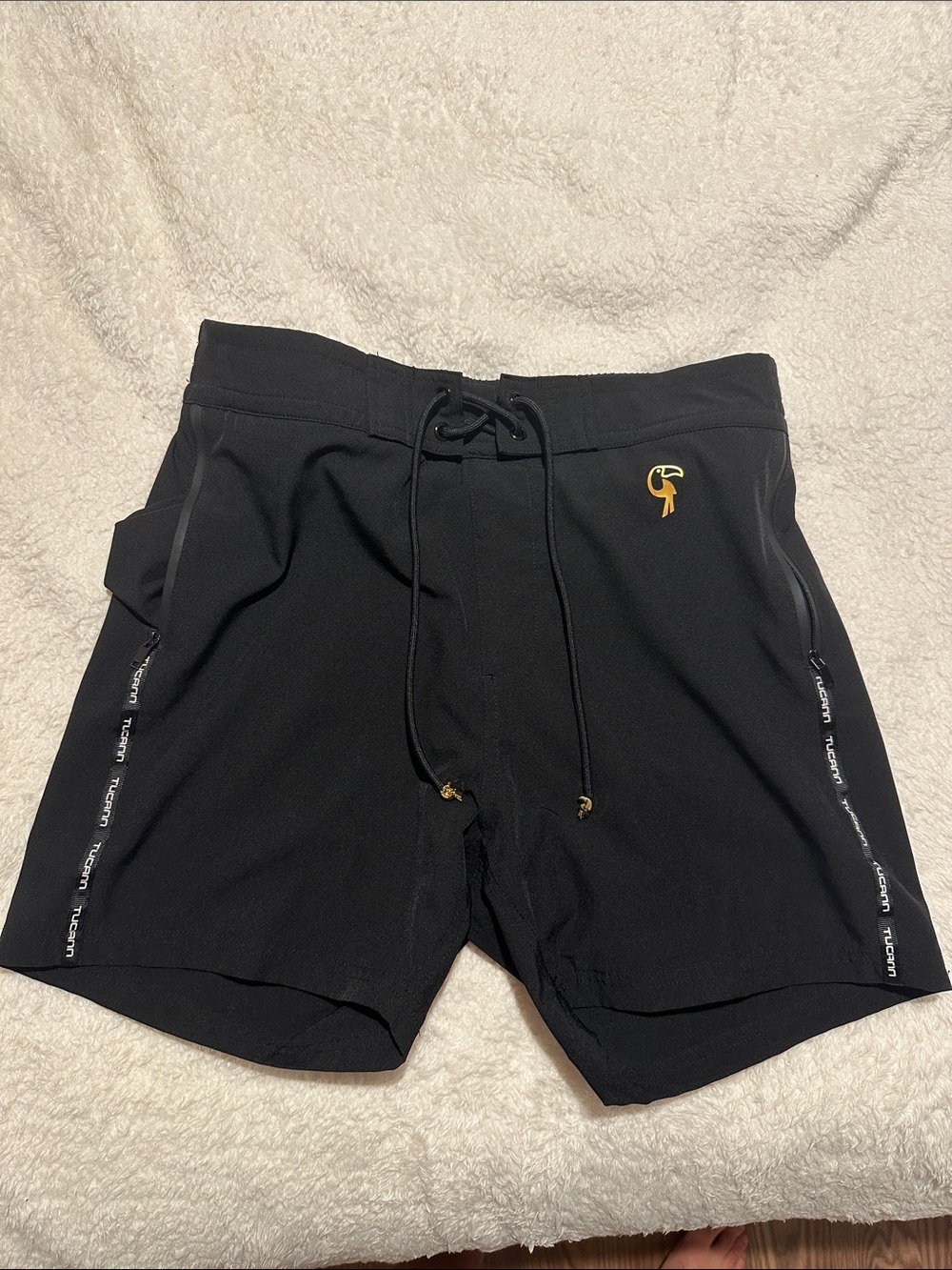 Tucann Men's Black Swim Trunks with Gold Accent